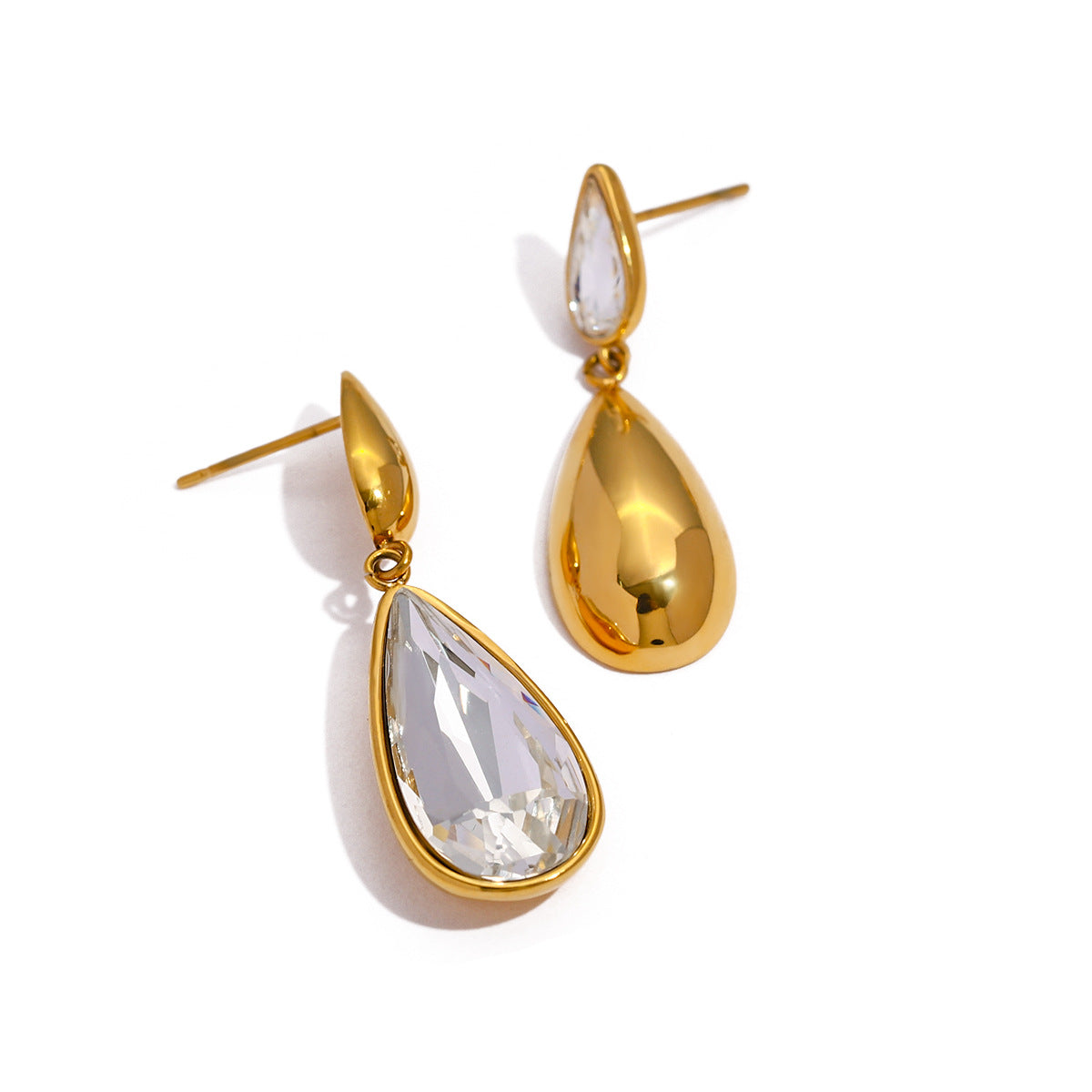 Water droplet shaped white diamond+2 smooth water droplet shaped accessories/pendant earrings