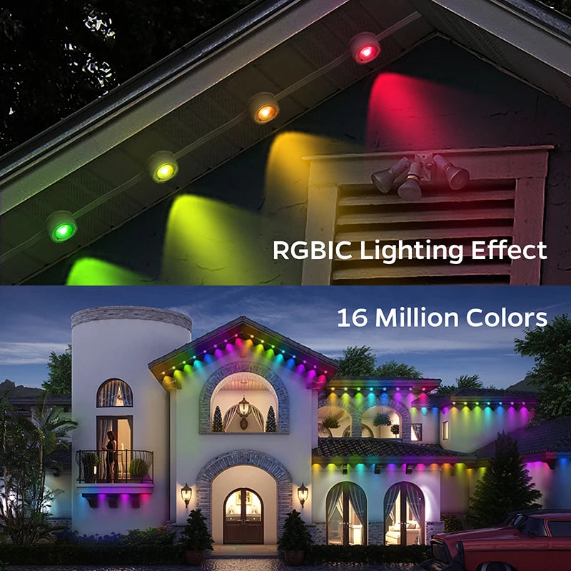 100FT 60 LED Permanent Outdoor Eaves LED Lights Waterproof RGB String Lights DIY Scene Christmas Birthday Holiday Party Lighting