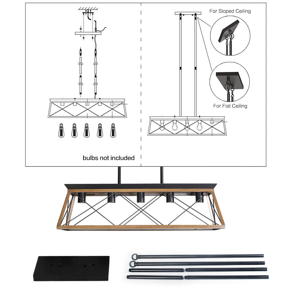 Farmhouse Chandeliers With 5 Bulbs For Dining Room Walnut