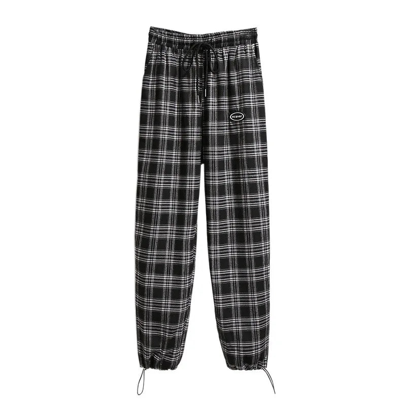 New 2021 Ladies Autumn Winter Plus Size Women Clothing Jogger Pants For Women Large Loose Pocket Black Plaid Long Trousers  7XL