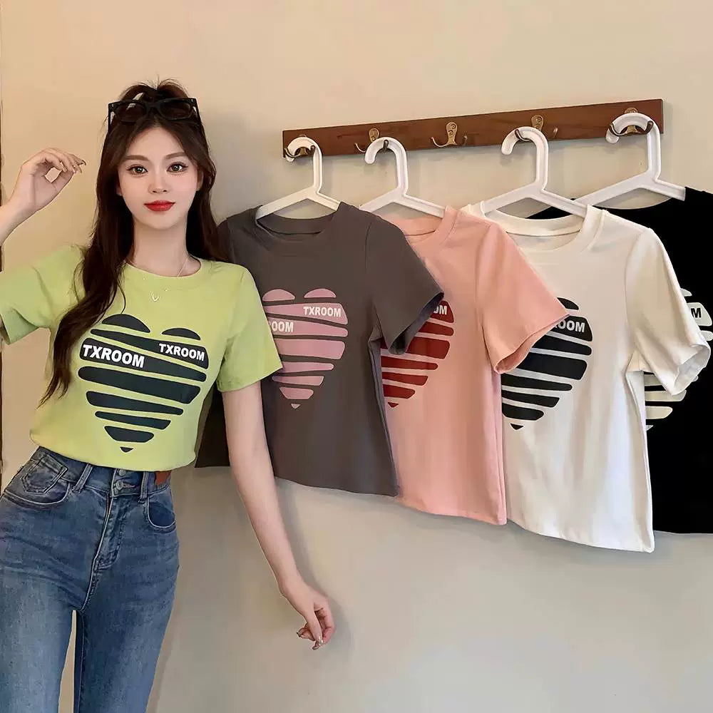 100.00kg Export Oversize Women's Clothing AliExpress Amazon Fashion Wind Short-Sleeved Casual T-shirt Tops Retro Slimming