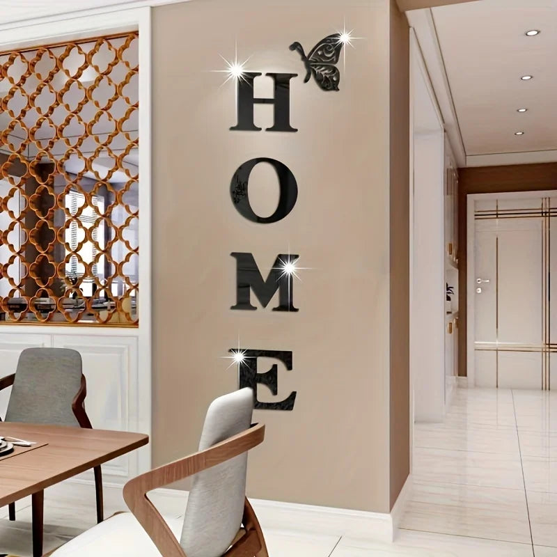 1 set of home acrylic wall decoration mirrors, silver letter logo SP mirror wall sticker living room bedroom home decoration wal