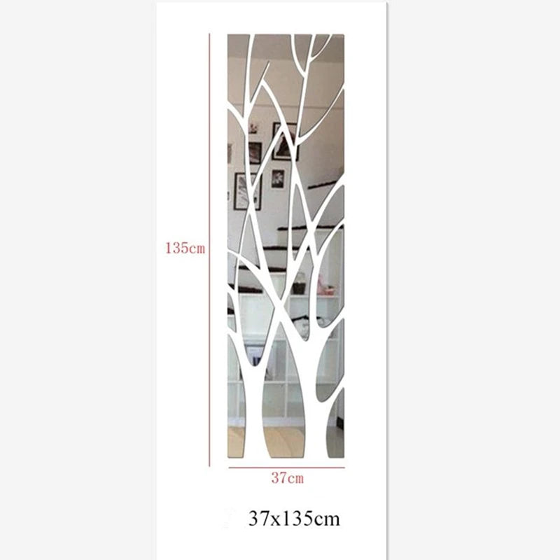 3D Mirror Wall Stickers Tree Acrylic Wallpaper DIY Art Mirror Surface Decal For TV Background Home Living Room Bedroom Decor