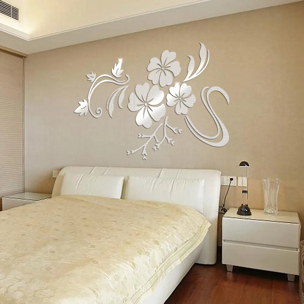 Hot Acrylic Mirror 3D Stickers Wall Sticker Diy Home Decoration Multi Piece Package Festival For Wall Modern Art Flower Sticker