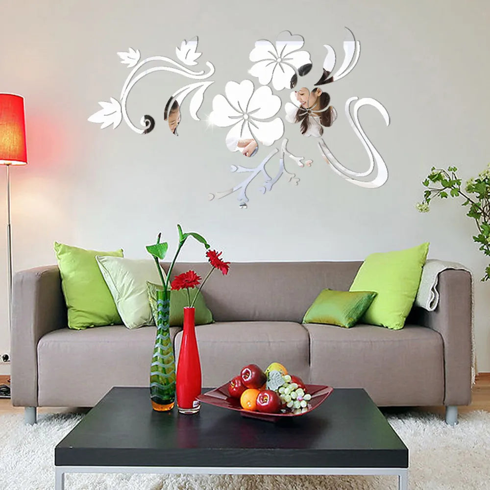 Hot Acrylic Mirror 3D Stickers Wall Sticker Diy Home Decoration Multi Piece Package Festival For Wall Modern Art Flower Sticker