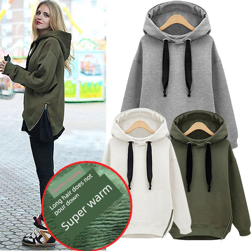 Loose Top Coat Long Sleeve Hooded Pullover Large Plush Thick