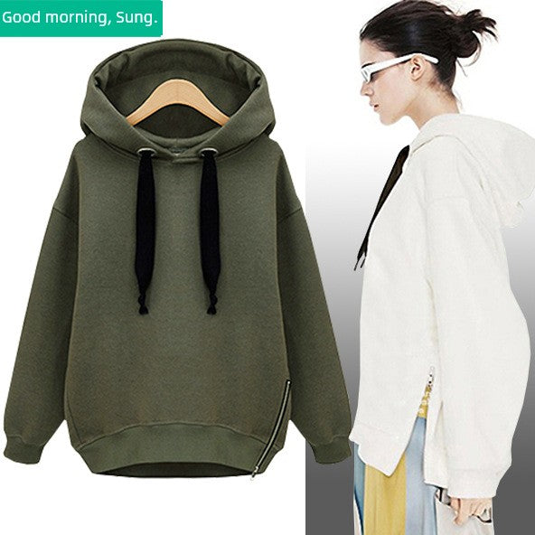 Loose Top Coat Long Sleeve Hooded Pullover Large Plush Thick