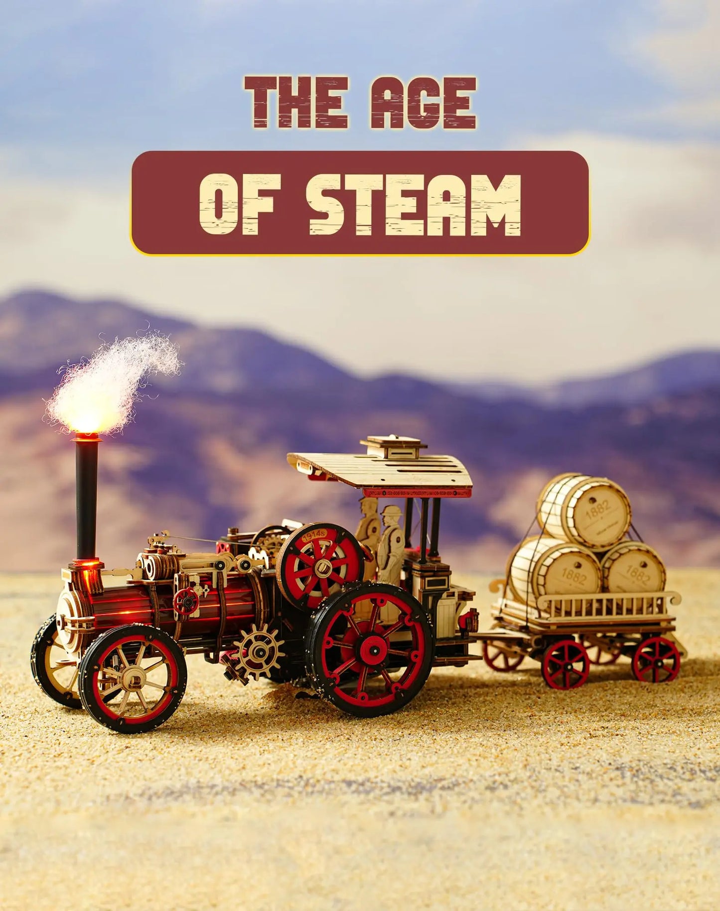 ROKR 3D Wooden Puzzle Car Model Steam Engine Mechanical Teens Kids Birthday Gift