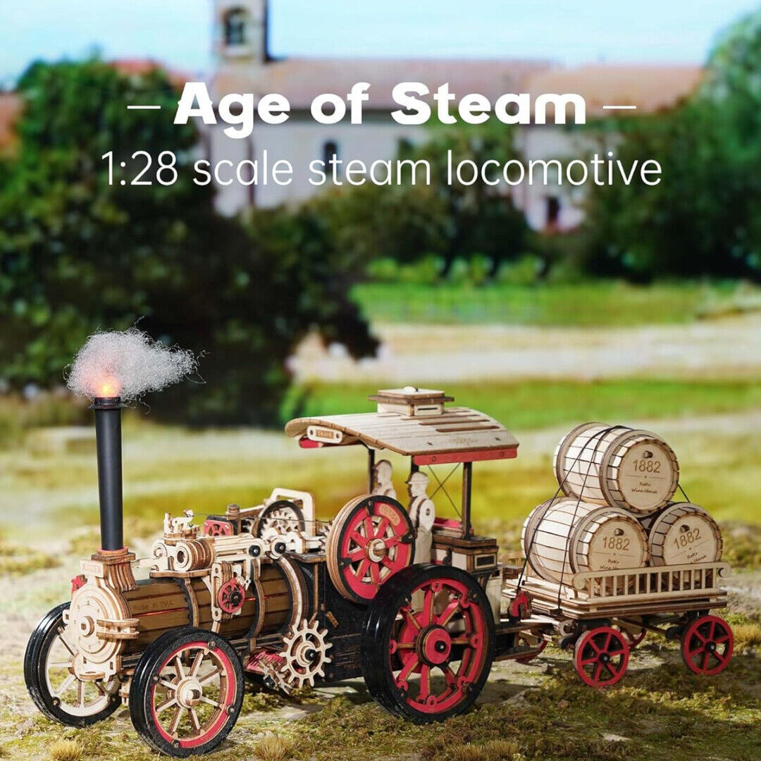 ROKR 3D Wooden Puzzle Car Model Steam Engine Mechanical Teens Kids Birthday Gift