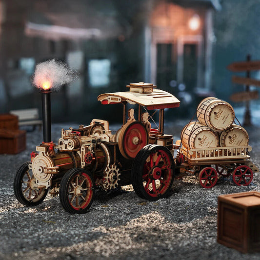 ROKR 3D Wooden Puzzle Car Model Steam Engine Mechanical Teens Kids Birthday Gift